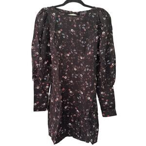 OLIVACEOUS Backless Dress w/ Keyhole Back Button Sleeve Floral Black Sz S NWT